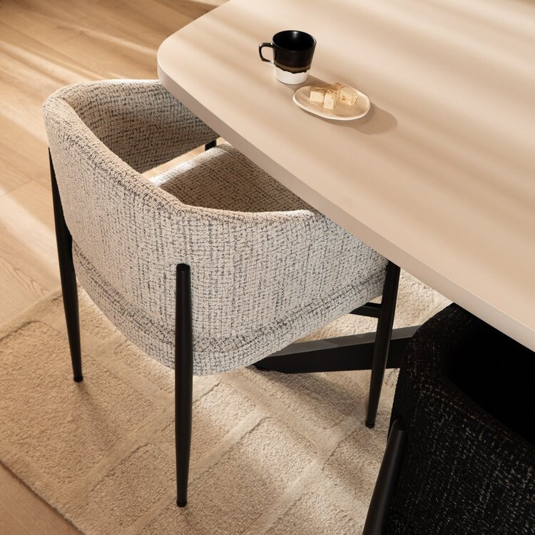 Chaise de salle à manger Armin tissu chiné blanc cassé/noir