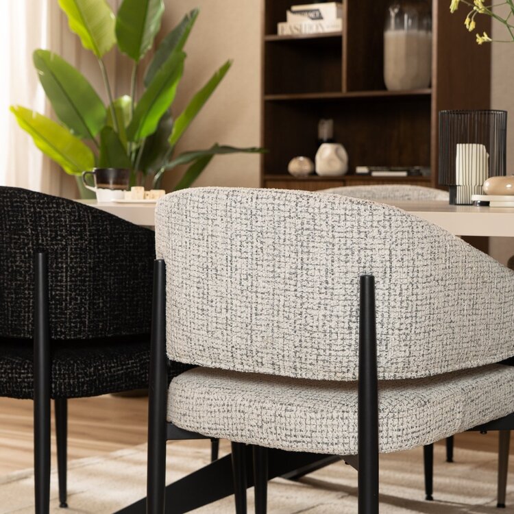 Chaise de salle à manger Armin tissu chiné blanc cassé/noir