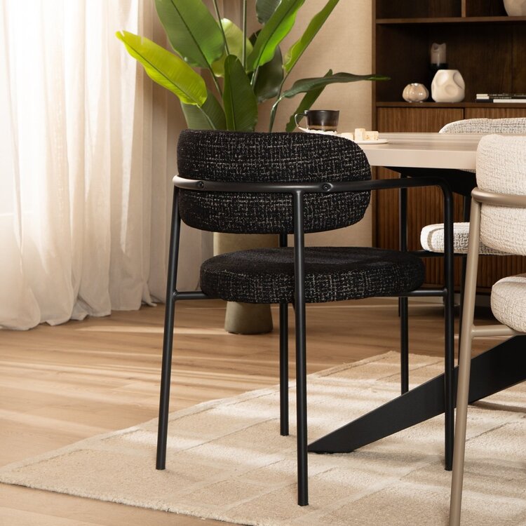 Chaise de salle à manger Nicky tissu chiné noir