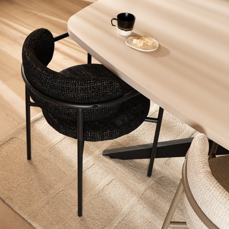 Chaise de salle à manger Nicky tissu chiné noir