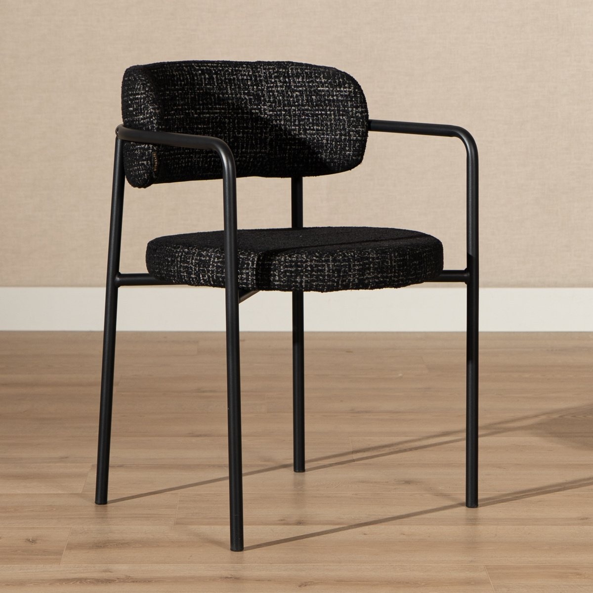 Chaise de salle à manger Nicky tissu chiné noir