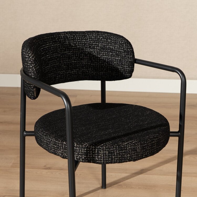 Chaise de salle à manger Nicky tissu chiné noir