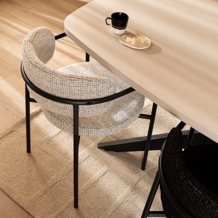 Chaise de salle à manger Nicky tissu chiné blanc cassé/noir