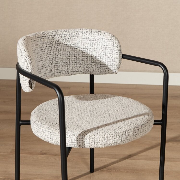 Chaise de salle à manger Nicky tissu chiné blanc cassé/noir