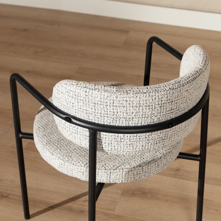 Chaise de salle à manger Nicky tissu chiné blanc cassé/noir
