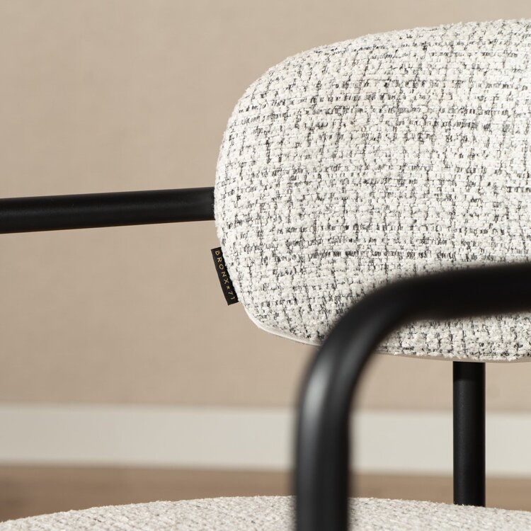 Chaise de salle à manger Nicky tissu chiné blanc cassé/noir