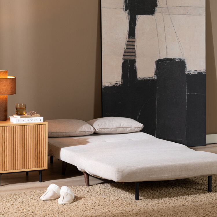 Canapé convertible lit 120 x 190 cm Kristian en velours taupe