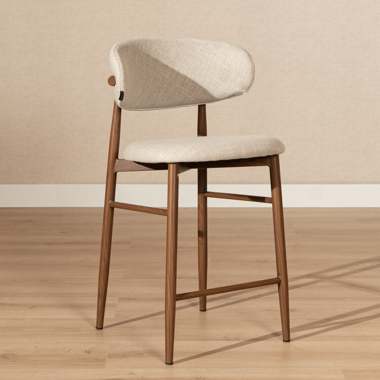 Tabouret de bar Lara en lin taupe 70 cm