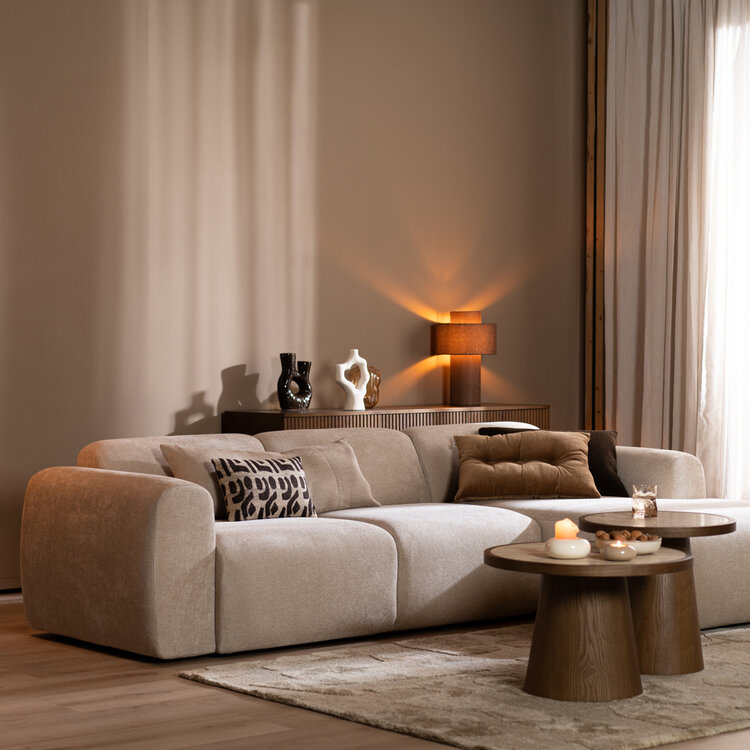 Canapé d’angle droit Maine en tissu chenille beige