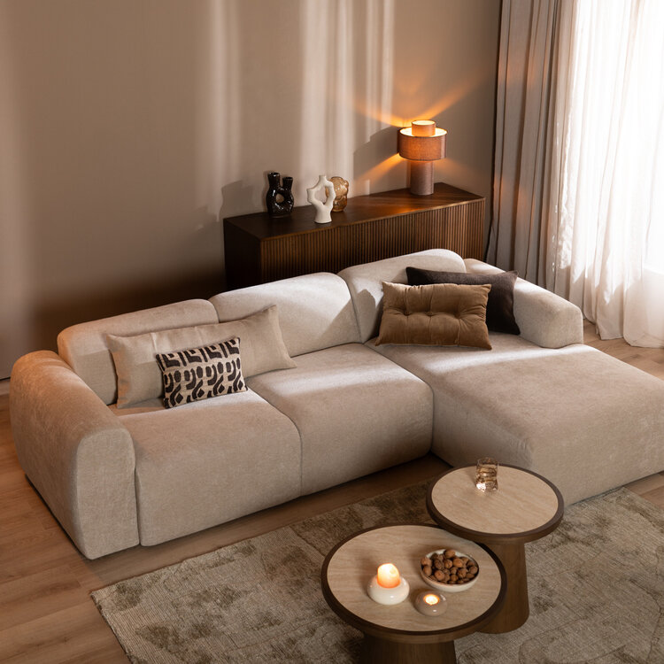 Canapé d’angle droit Maine en tissu chenille beige