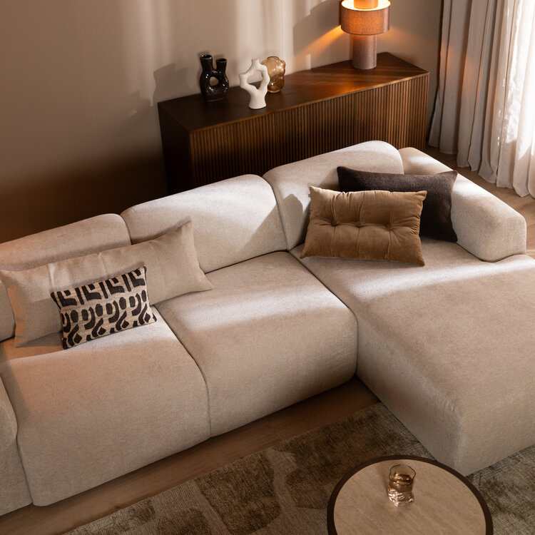 Canapé d’angle droit Maine en tissu chenille beige