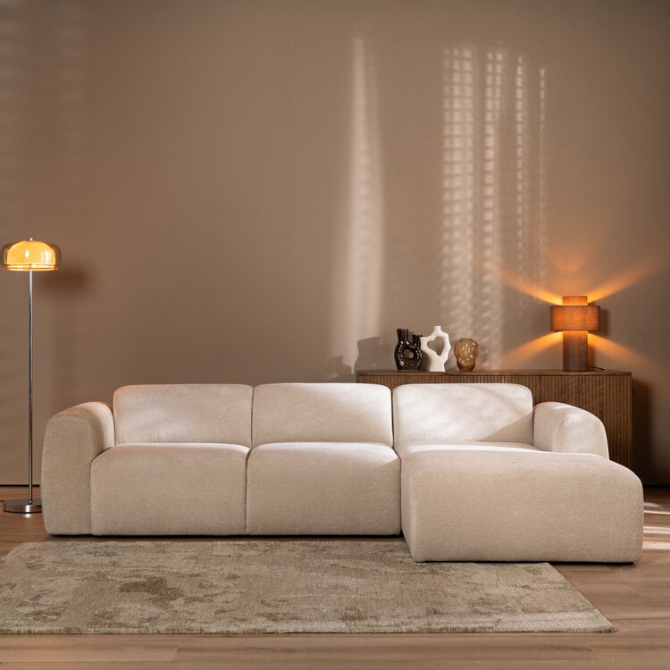 Canapé d’angle droit Maine en tissu chenille beige