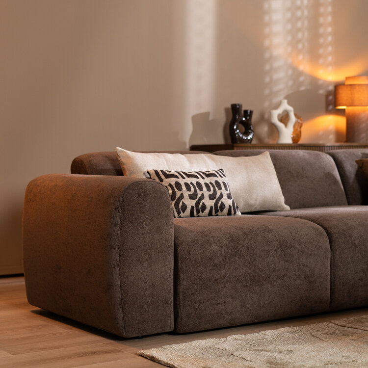 Canapé d’angle droit Maine en tissu chenille brun