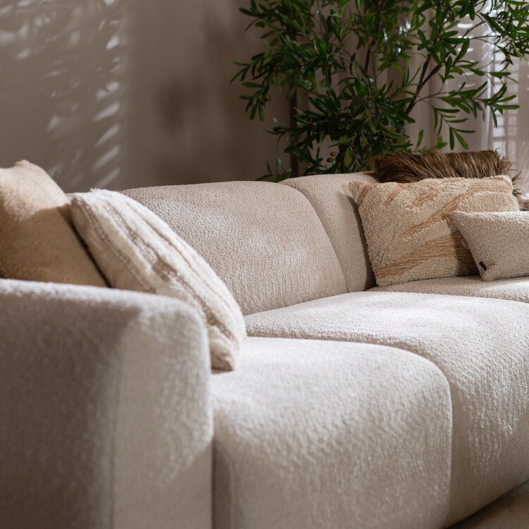 Canapé d’angle droit Maine en tissu bouclé blanc cassé