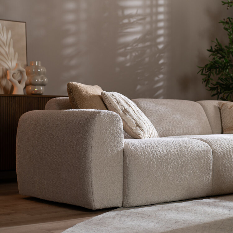 Canapé d’angle droit Maine en tissu bouclé blanc cassé