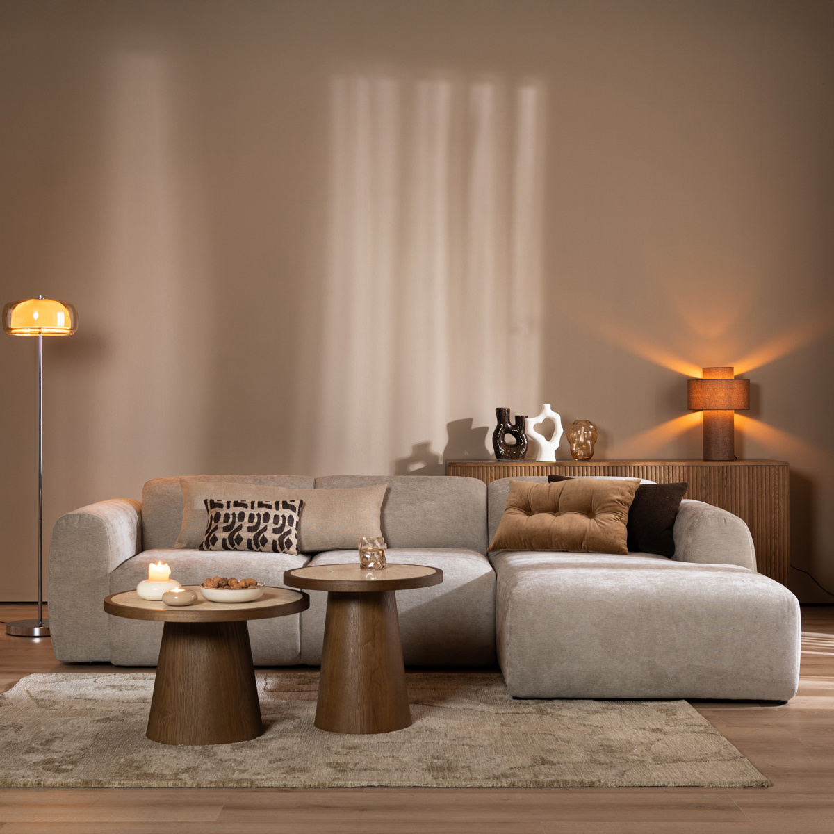 Canapé d’angle droit Maine en tissu chiné taupe