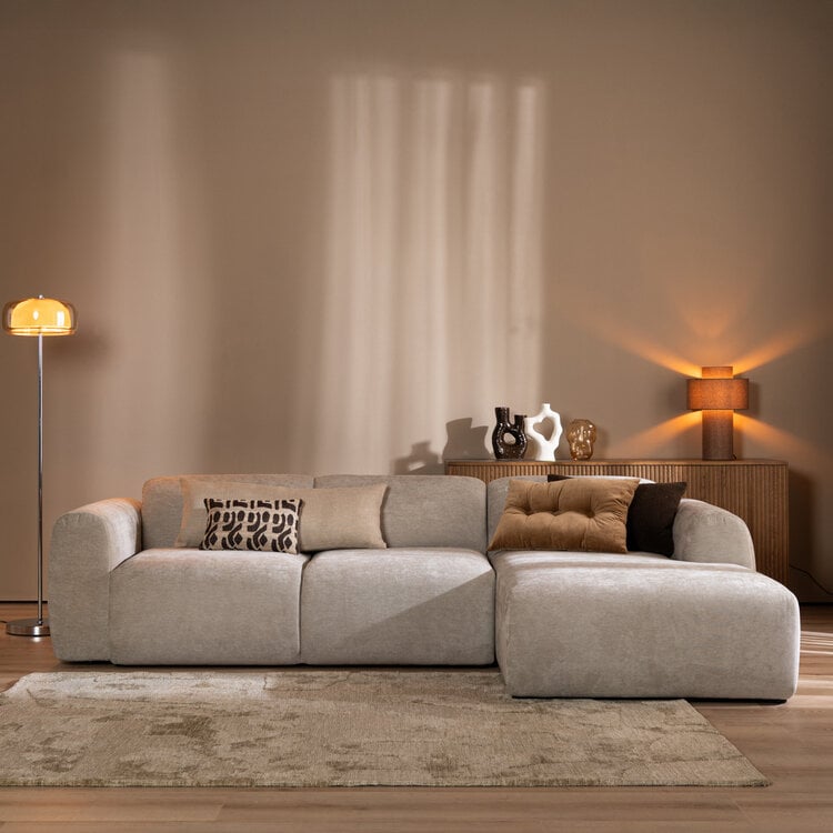 Canapé d’angle droit Maine en tissu chiné taupe