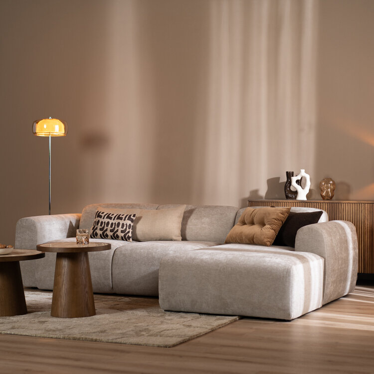 Canapé d’angle droit Maine en tissu chiné taupe