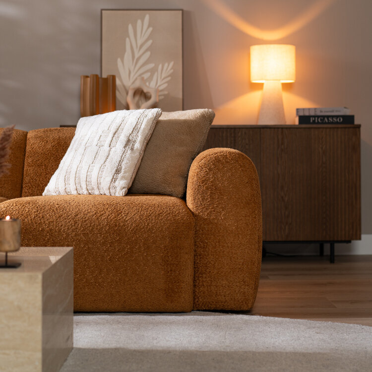 Canapé d’angle gauche Maine en tissu bouclé terracotta