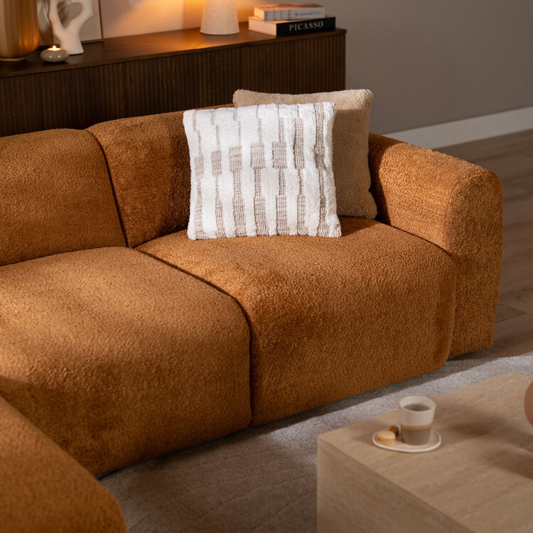 Canapé d’angle gauche Maine en tissu bouclé terracotta