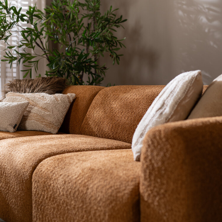 Canapé d’angle gauche Maine en tissu bouclé terracotta