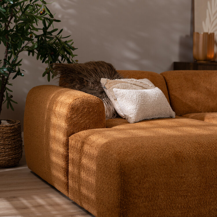 Canapé d’angle gauche Maine en tissu bouclé terracotta