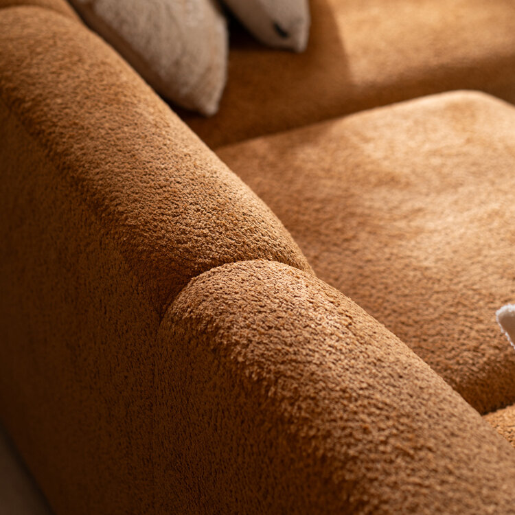 Canapé d’angle droit Maine en tissu bouclé terracotta