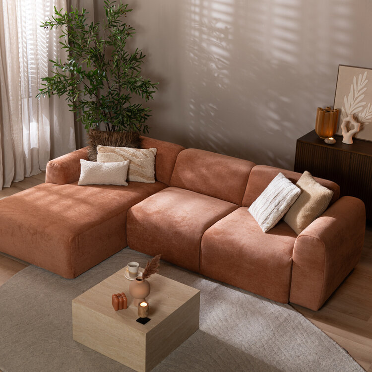 Canapé d’angle gauche Maine en tissu chiné terracotta