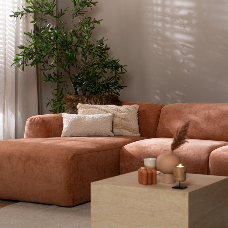 Canapé d’angle gauche Maine en tissu chiné terracotta