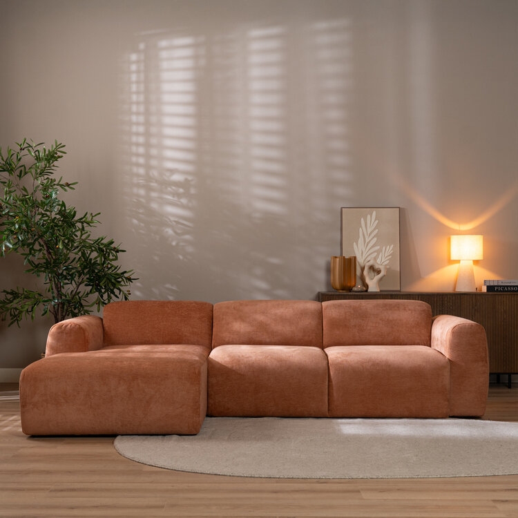 Canapé d’angle gauche Maine en tissu chiné terracotta