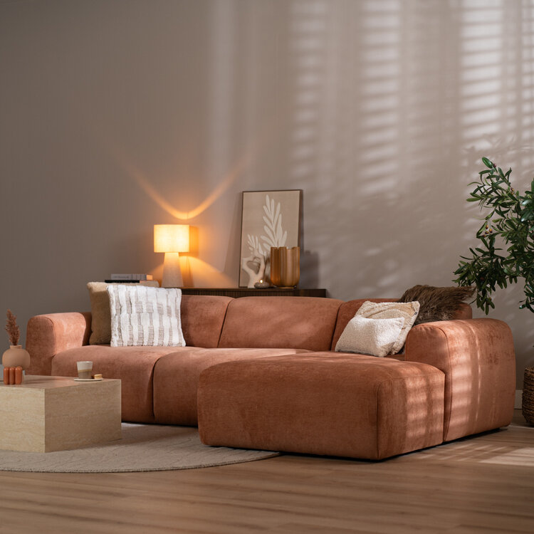 Canapé d’angle droit Maine en tissu chiné terracotta