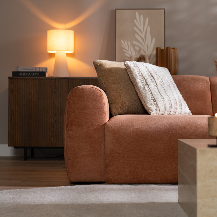 Canapé d’angle droit Maine en tissu chiné terracotta