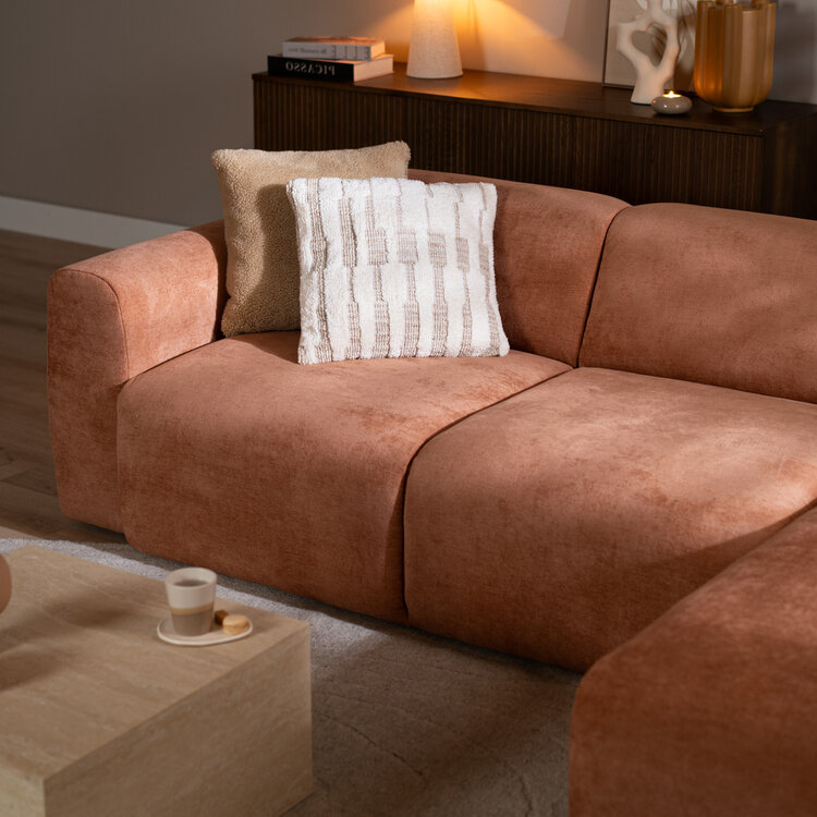 Canapé d’angle droit Maine en tissu chiné terracotta