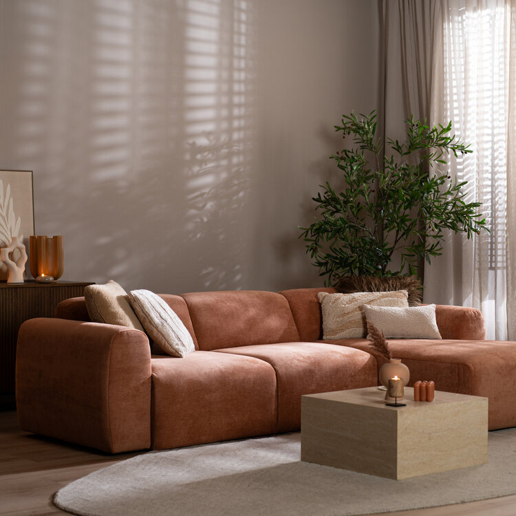 Canapé d’angle droit Maine en tissu chiné terracotta