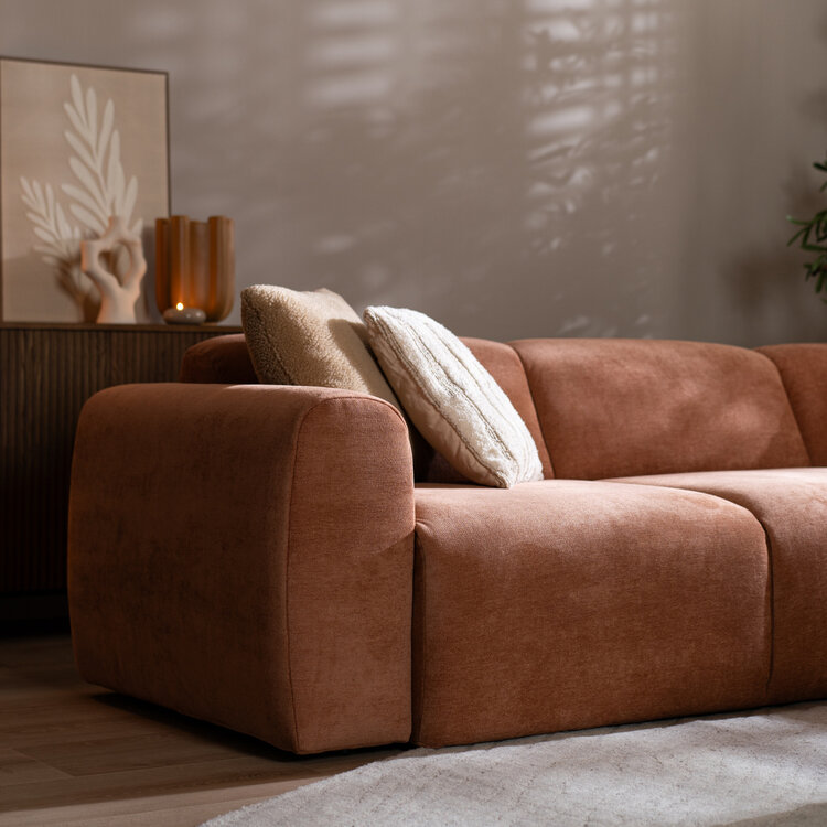 Canapé d’angle droit Maine en tissu chiné terracotta