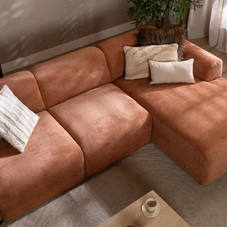 Canapé d’angle droit Maine en tissu chiné terracotta