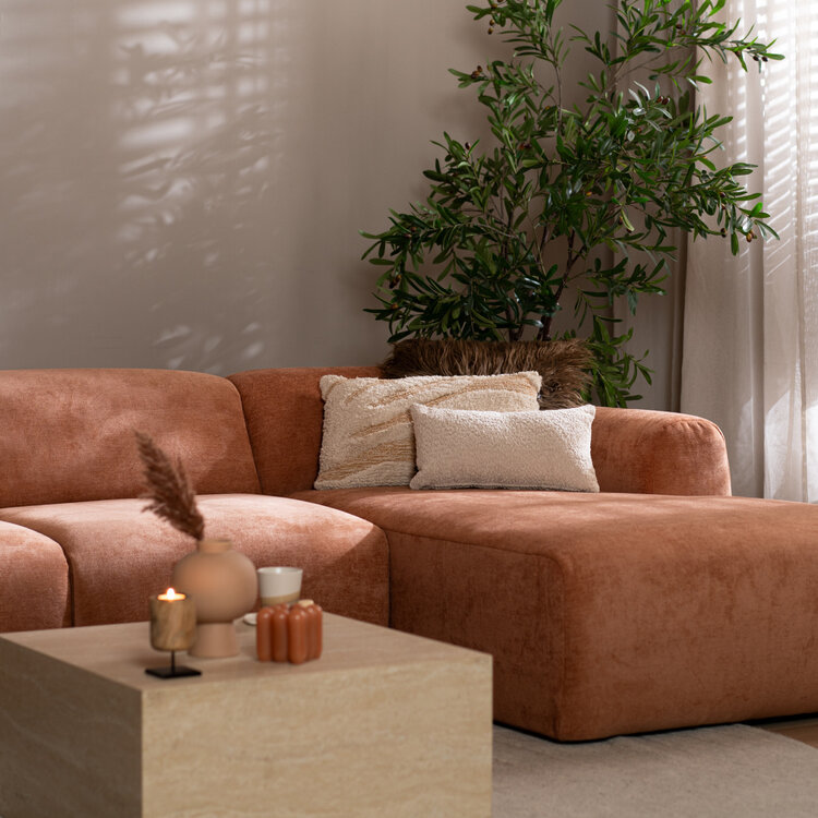 Canapé d’angle droit Maine en tissu chiné terracotta