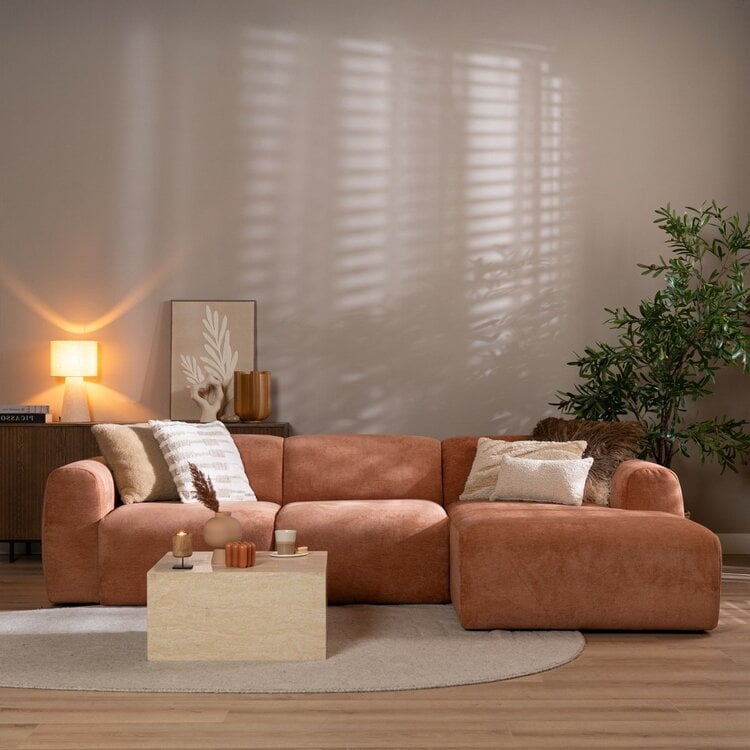 Canapé d’angle droit Maine en tissu chiné terracotta