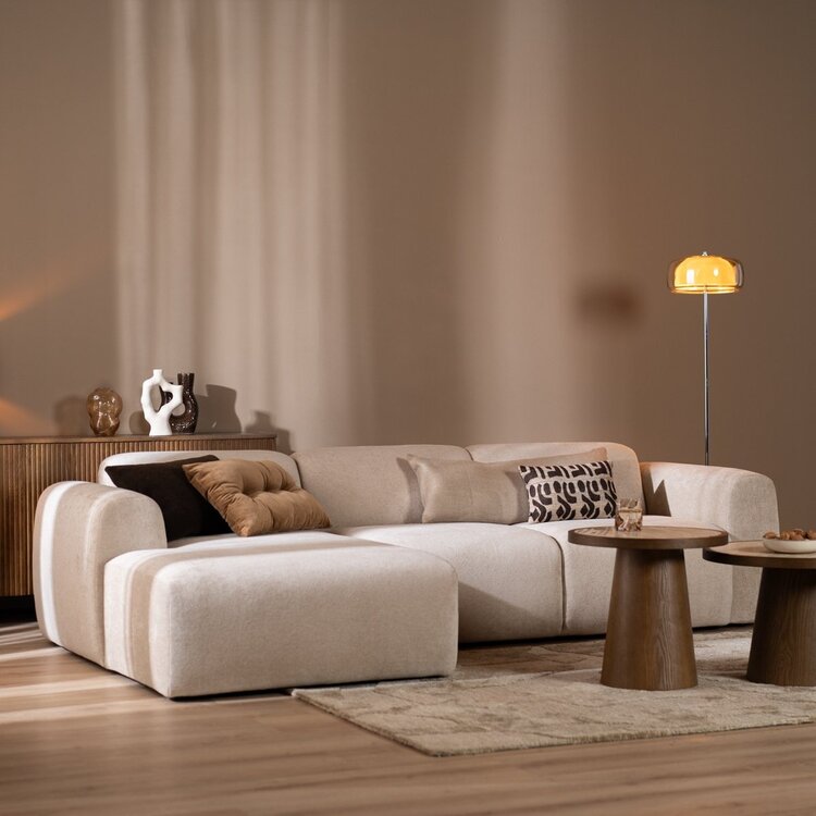 Canapé d’angle gauche Maine en tissu chenille beige