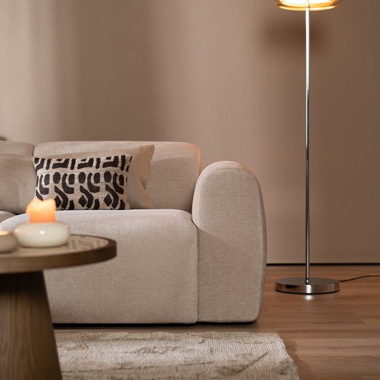 Canapé d’angle gauche Maine en tissu chenille beige