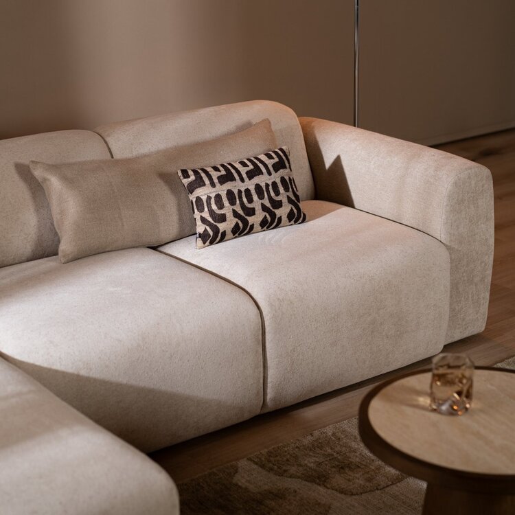 Canapé d’angle gauche Maine en tissu chenille beige