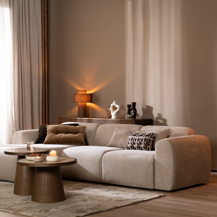 Canapé d’angle gauche Maine en tissu chenille beige