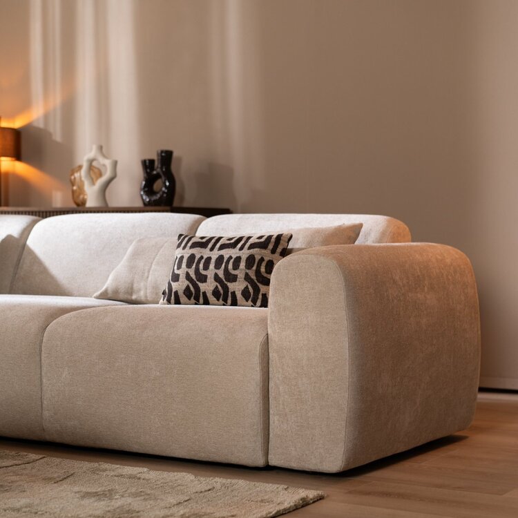 Canapé d’angle gauche Maine en tissu chenille beige