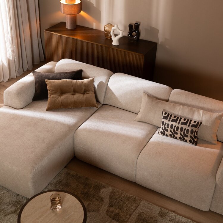 Canapé d’angle gauche Maine en tissu chenille beige