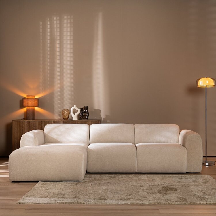 Canapé d’angle gauche Maine en tissu chenille beige