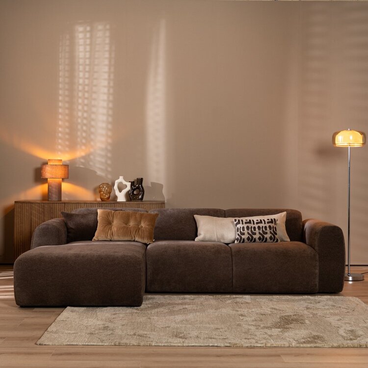 Canapé d’angle gauche Maine en tissu chenille brun