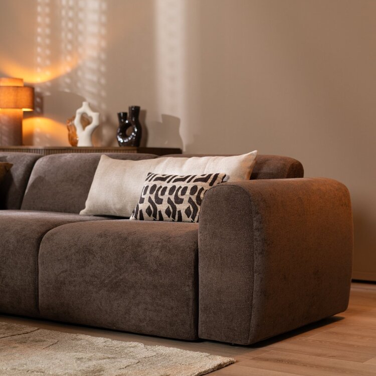 Canapé d’angle gauche Maine en tissu chenille brun