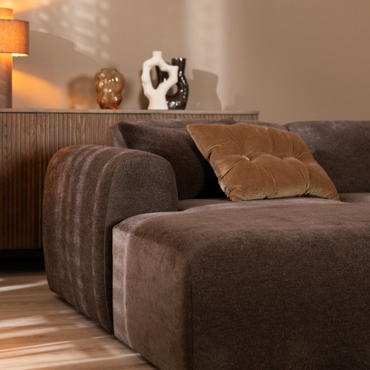 Canapé d’angle gauche Maine en tissu chenille brun