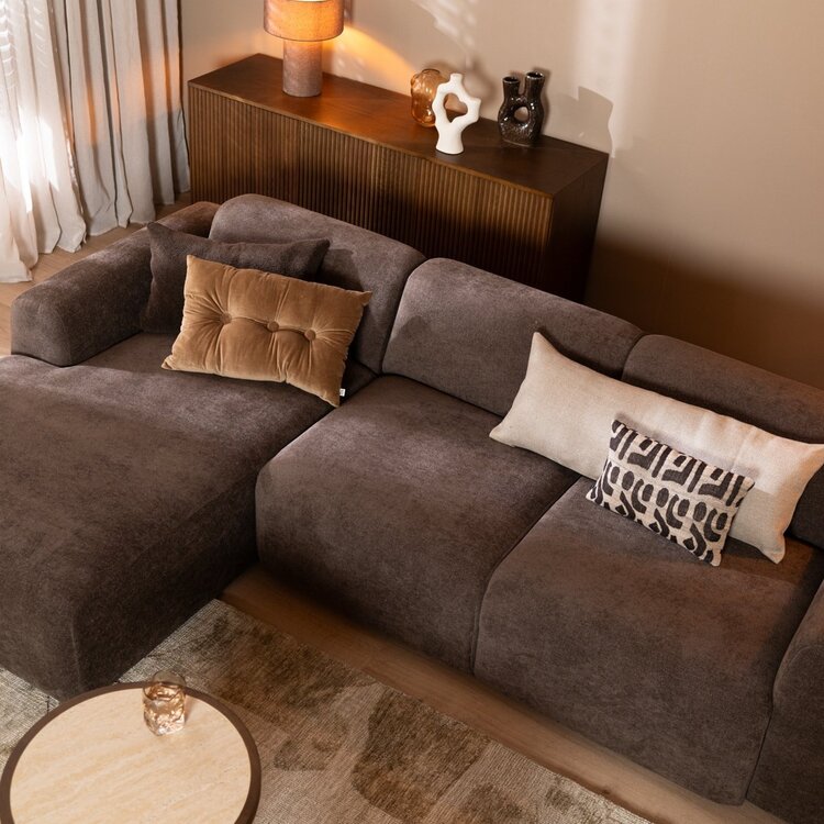 Canapé d’angle gauche Maine en tissu chenille brun