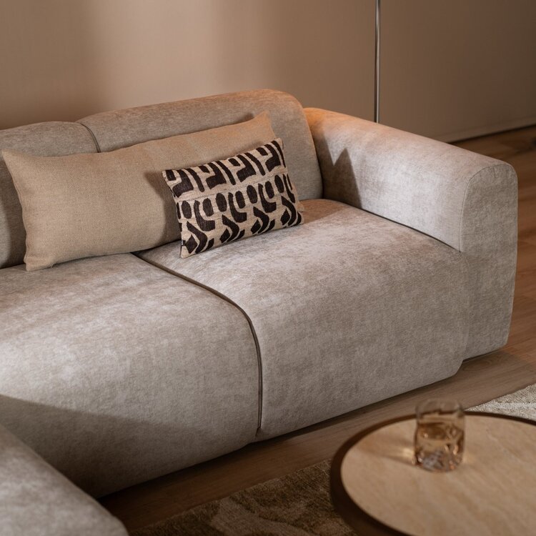 Canapé d’angle gauche Maine en tissu chiné taupe